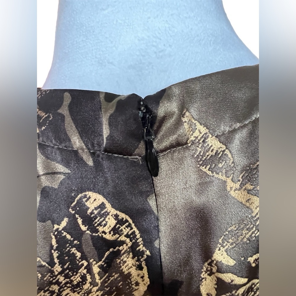 Tahari Olive Green, Gold and Black Sheath Dress, Midi, Racerback - Picture 7 of 9